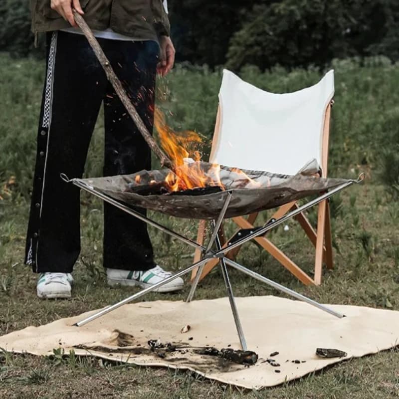 Portable Fire Pit Durable Outdoor Camping BBQ Mesh Fireplace Steel Backyard Rack Fire Quick Assembly Net Camping Grill Net