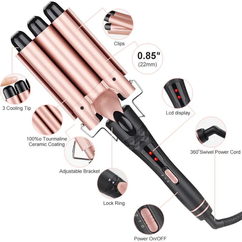 Set Arricciacapelli 5 in 1 Interchangeable with LCD Display, Ferro Arricciacapelli, Spazzola Calda and Tools for Private Brand Hair