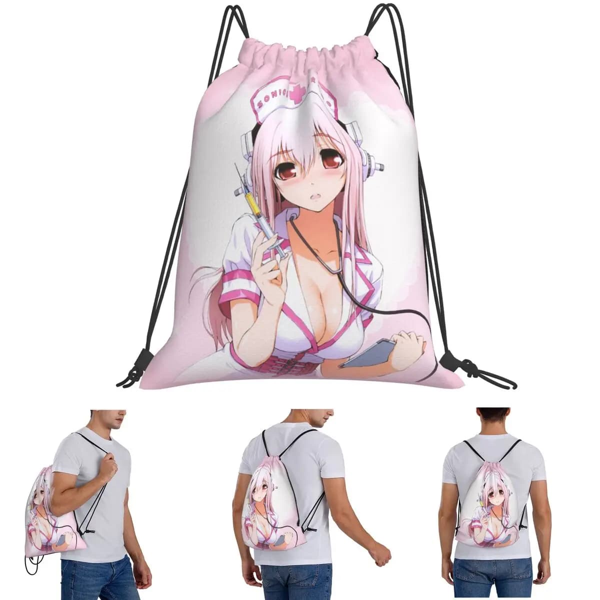 Zaini Casual con Coulisse a Tema Cartoon Super Sonico, Borsa Porta Scarpe e Libri per Uomo Donna Scuola