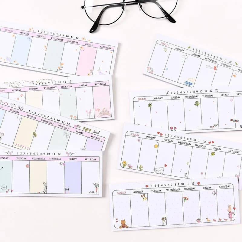 Materiale scolastico per ufficio Cancelleria creativa Cartoon Sticky Notes Pianificatore settimanale lungo Programma all'ingrosso 8 stili kawaii