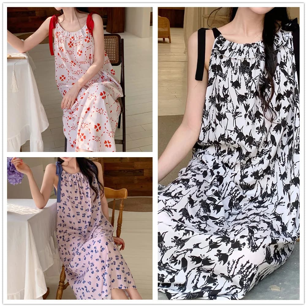 Sleepwear Soft Nightgown Thin Ethnic Style Homedress Clothes For Women's Pajamas Shirt Nightdress Long Dress
