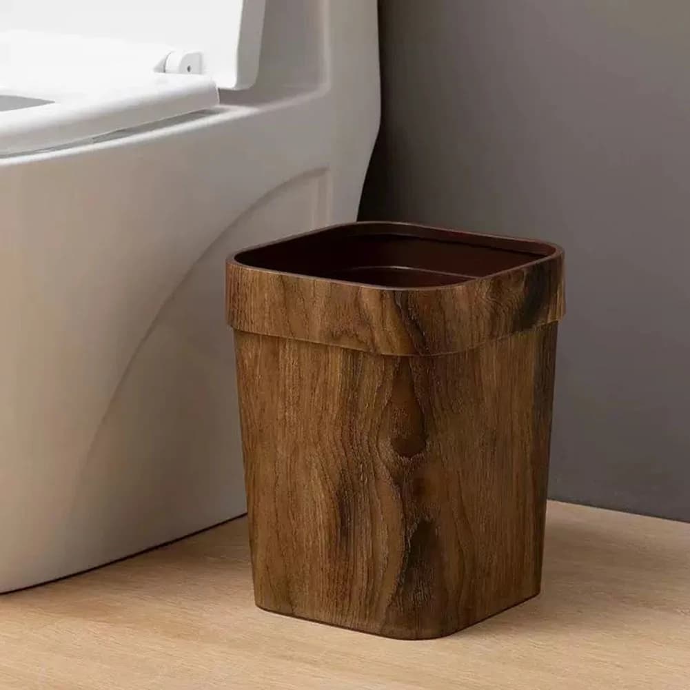 Cestino per rifiuti quadrato da 14 litri, in plastica, con bordo decorativo effetto legno, per casa, ufficio, cucina.