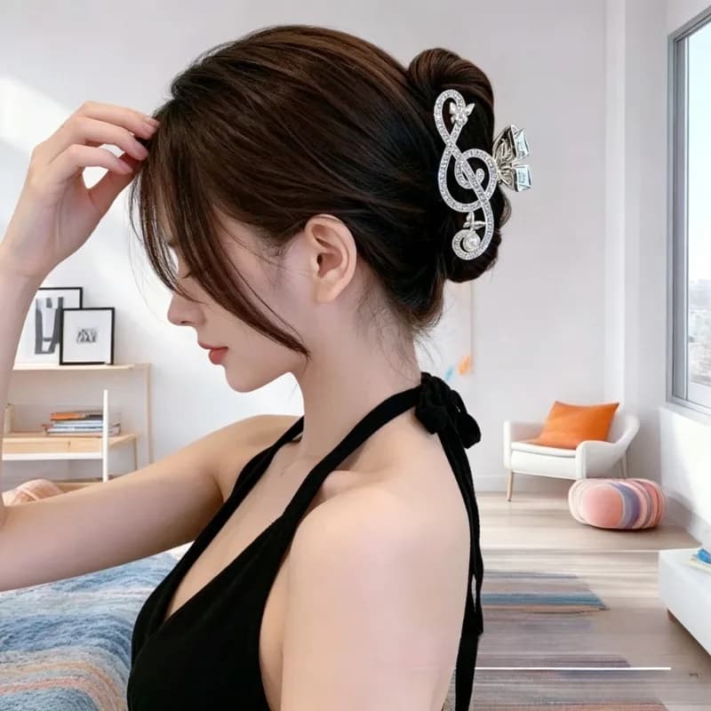 New Rhinestone Music Note Hair Claw Clip Large Size Jaw for Thick Hair Back of Head Updo High End Hair Accessory
