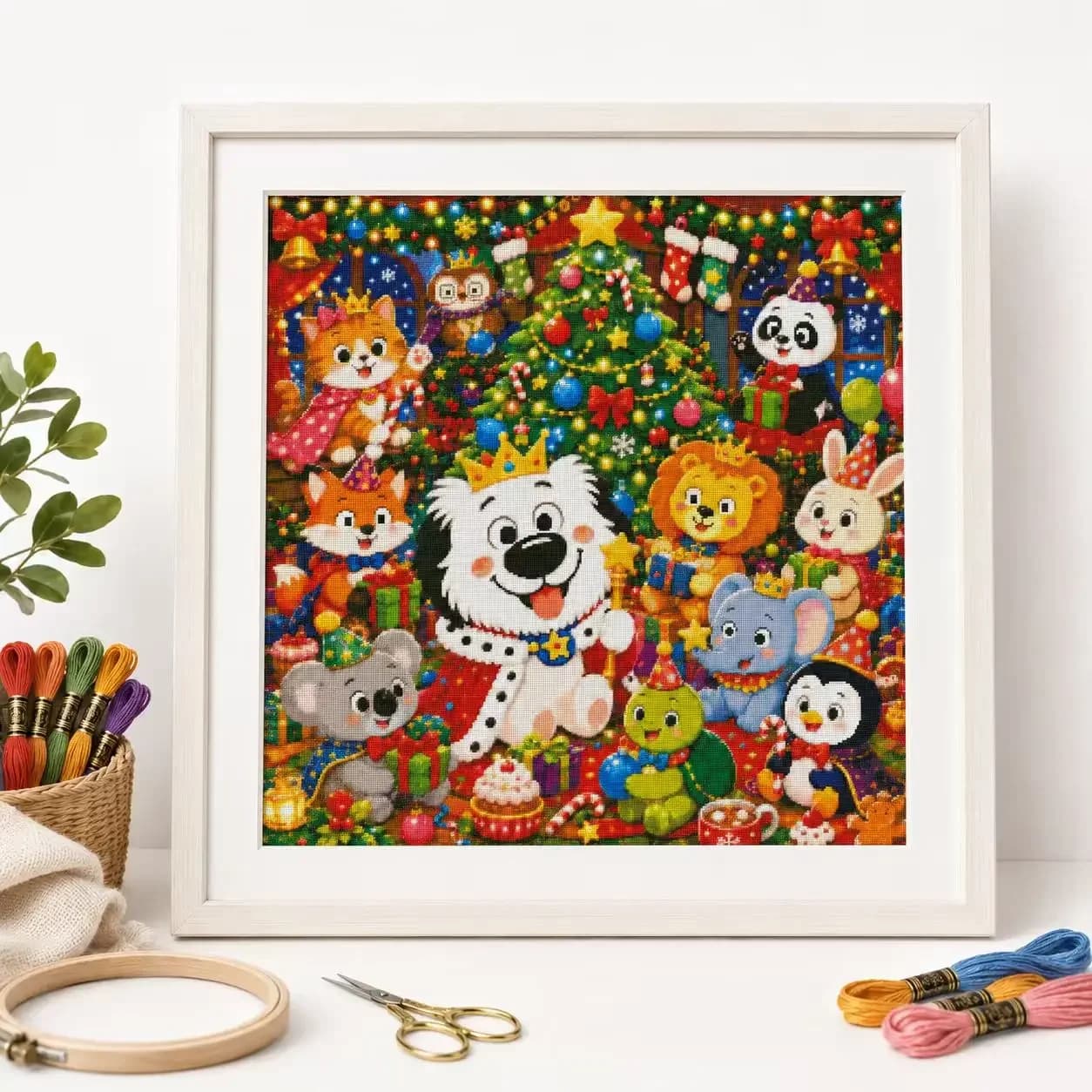 [CC6236-Christmas Animals]11CT 14CT 16CT DIY Stamped Cross Stitch Kit with Printed Canvas and Cotton Threads Embroidery