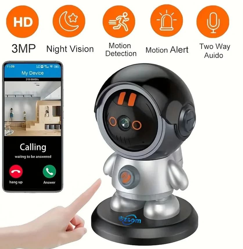 Telecamera Wi-Fi Uzoom 3MP con Chiamata a un Tasto, Monitor per Bambini con Visione Notturna, Videocamera di Sorveglianza Bidirezionale CCTV, Telecamera PTZ Smart Home, Telecamera Robot