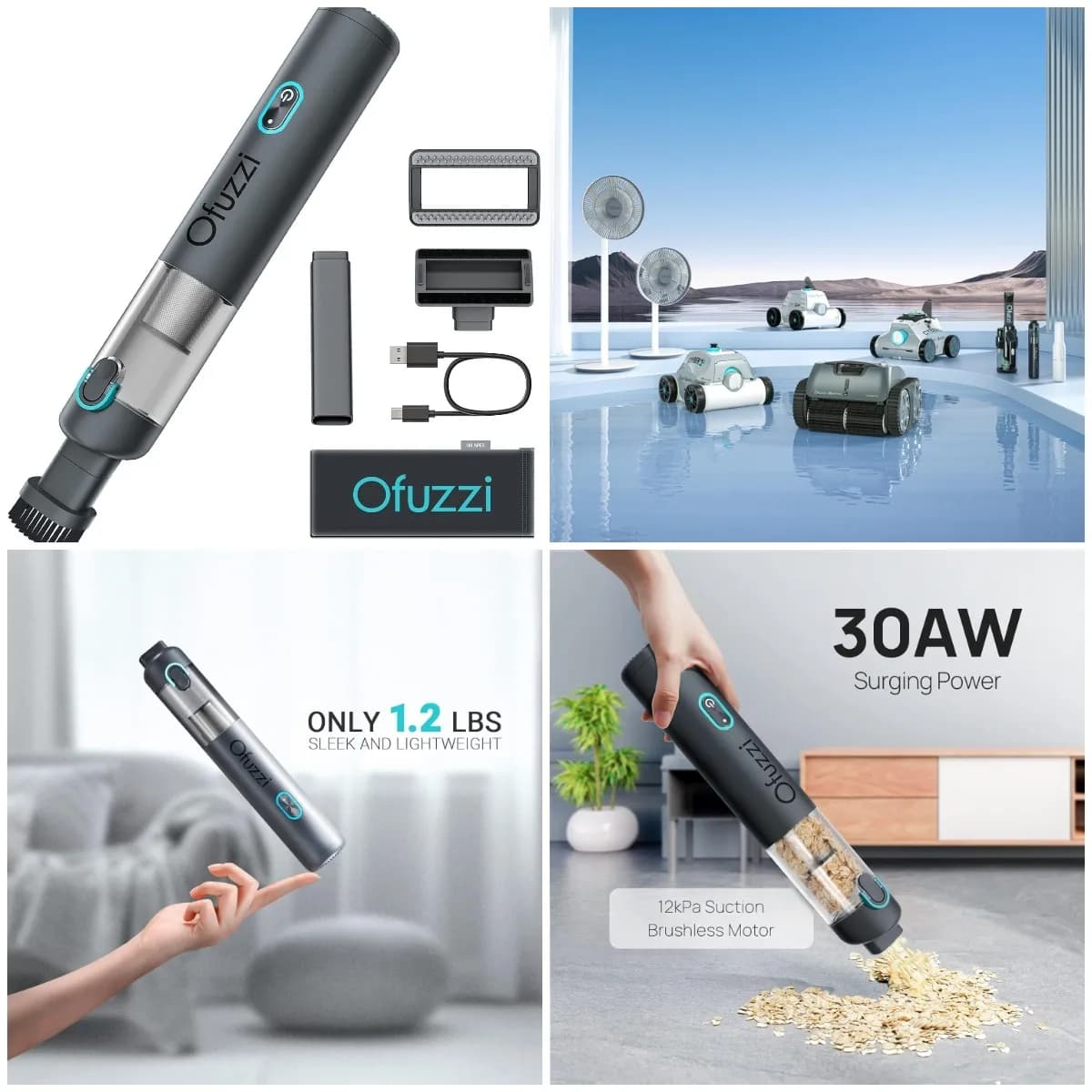 Aspirapolvere portatile per auto H8 Apex, 12000 Pa, 1,2 libbre, ricarica USB-C, mini aspirapolvere per auto, casa, peli di animali domestici - Grigio