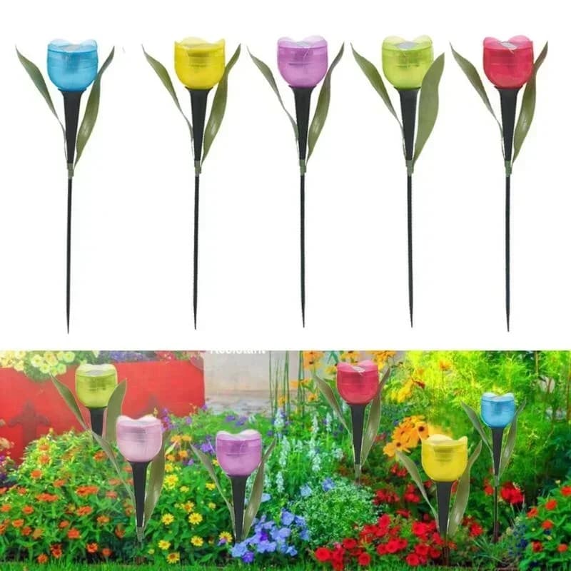 1Pcs Garden Tulip Flower Shape LED Solar Powered Waterproof Tube Lawn Lights Standing Decor per Yard Outdoor Party
