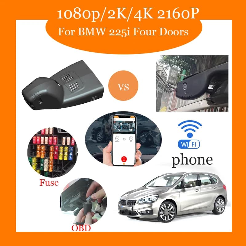 Registratore Video DVR WiFi per Auto, Telecamera da Cruscotto per BMW 225i Quattro Porte 2020~2021, Visione Notturna CCD