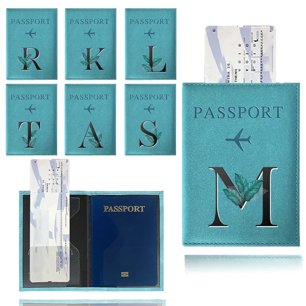 Porta Passaporto Blu Impermeabile in Pelle PU con Stampa UV Serie Foglie, Custodia da Viaggio e Porta Carte di Credito