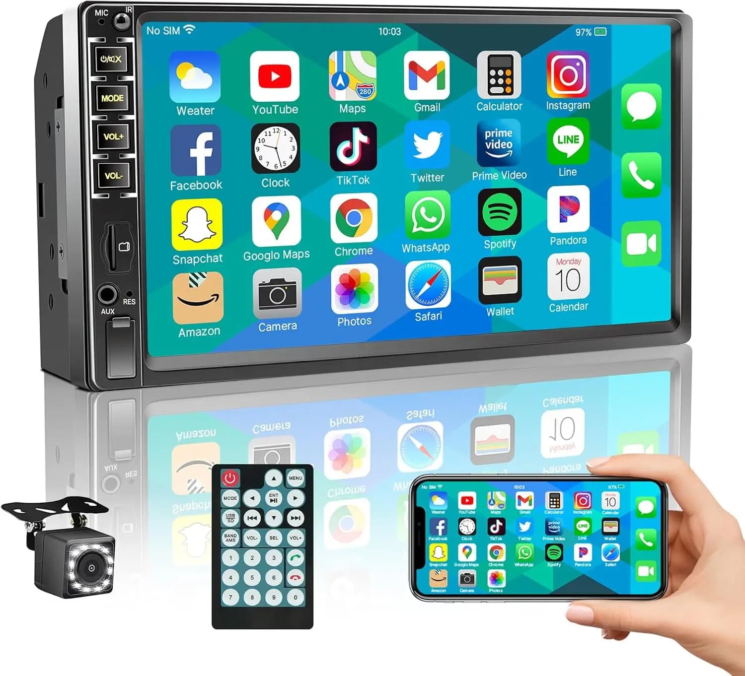 Autoradio 7 Pollici Doppio Din con Schermo Touch, Ricevitore Audio FM, Bluetooth, Telecomando, Lettore MP5/4/3 Android