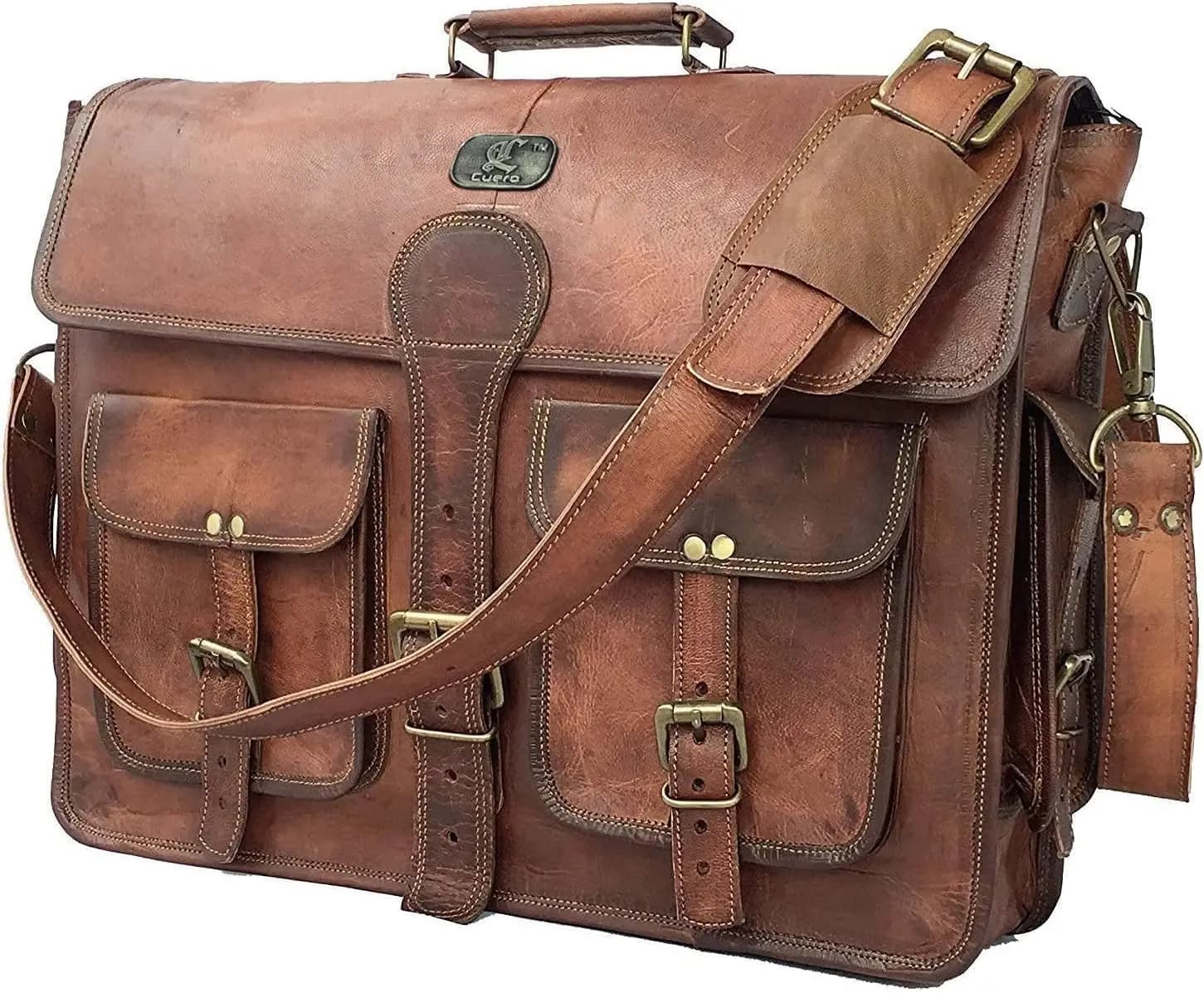 Borsa Messenger Vintage in Pelle Marrone per Uomo, Borsa a Tracolla per Laptop da 18 Pollici, Valigetta per Ufficio e Viaggi