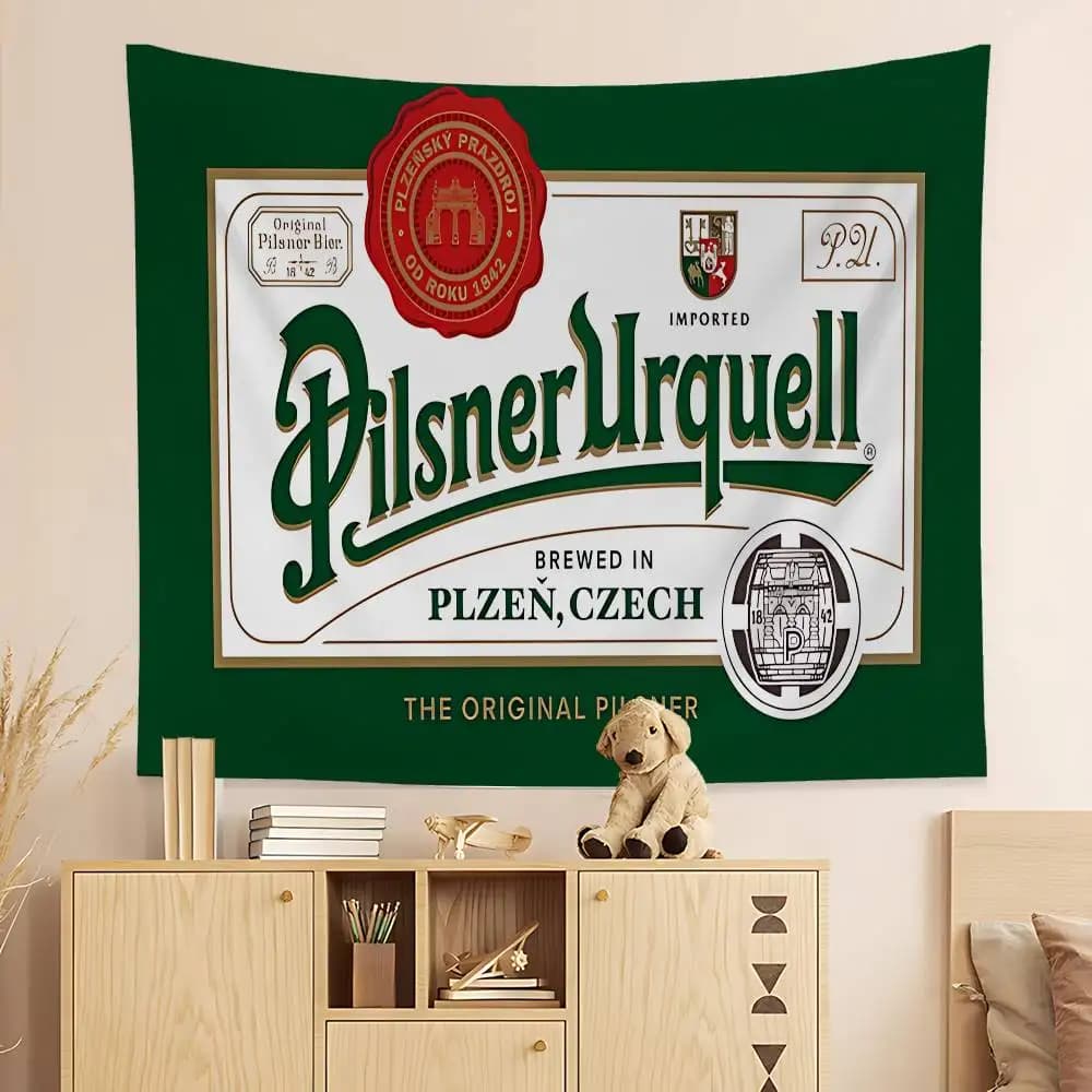 Pilsner Urquell Beer Logo Anime Tapestry Hippie Flower Wall Carpets Dorm Decor Cheap Hippie Wall Hanging