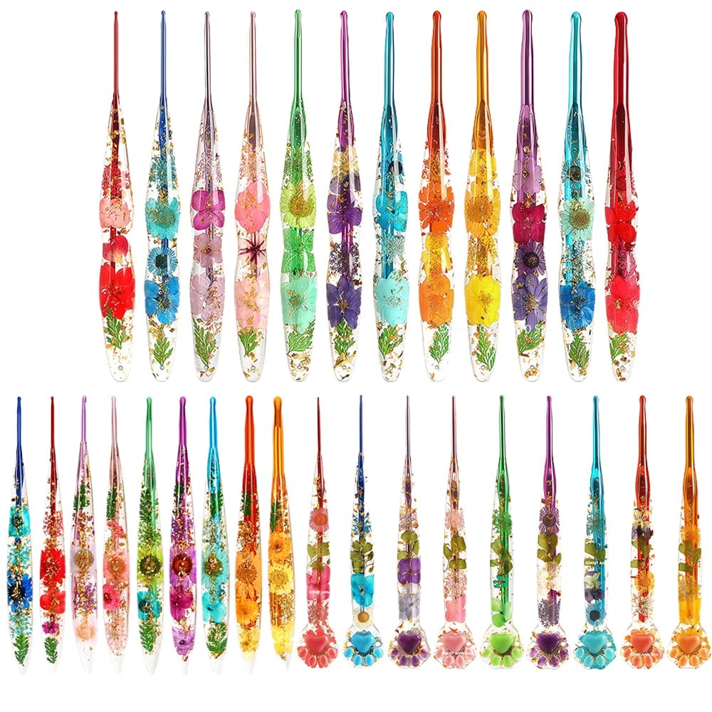 New Drip Glue Crochet Hook Kit 2.0-6.0mm Resin Floral Yarn Weave Knitting Needles Crochet Set DIY Weaving Tool Accessories