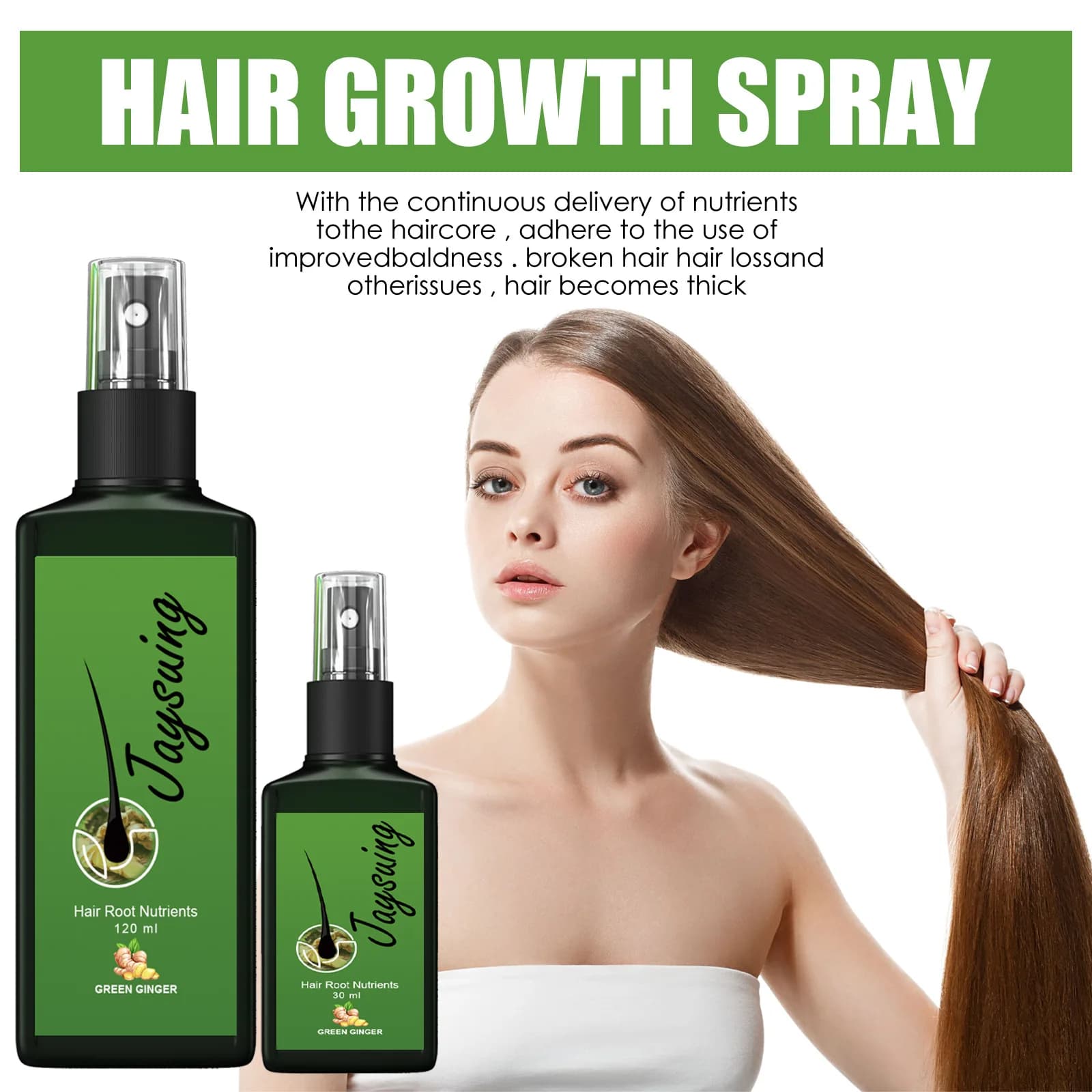 Spray per la crescita rapida dei capelli allo zenzero Radici crescono siero anti-perdita di capelli Liquido Trattamento danneggiato del cuoio capelluto Riparazione Prodotti per la cura Bellezza Salute
