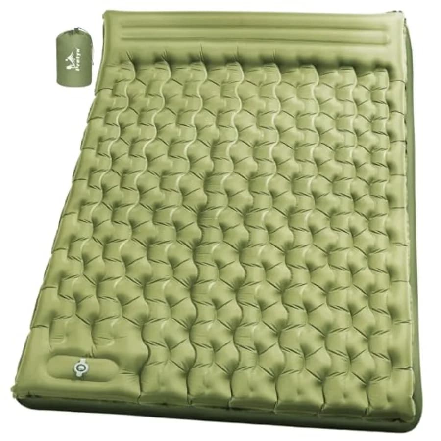 Double Sleeping Pad for Camping 5 Ultra-Thick Portable Mattress with Built-in Pillow and Foot Pump for 2-Person Backpacking Hik