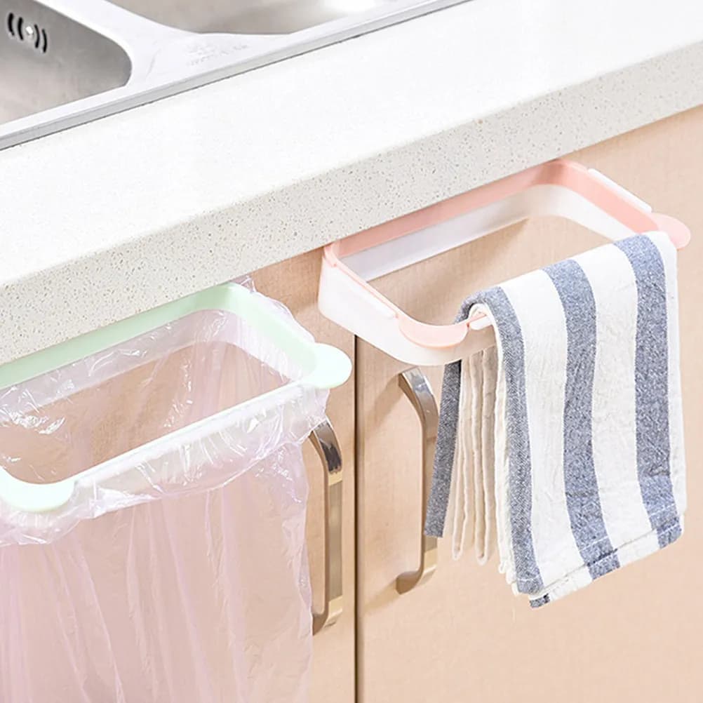 4Pcs Door Hanging Rack Kitchen Garbage Bag Holder Non-Punching Cleaning Cloth Rack for Kitchen Bathroom Rubbish Bag Holder
