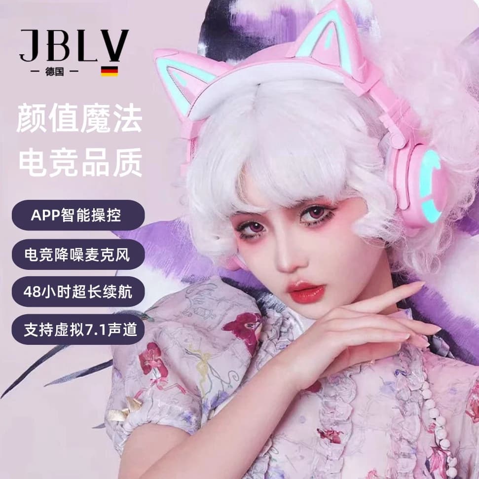 JBLV Voice of Berlin Cat Ear Headphones with Noise Cancellation Gaming Headphones Computer Headphones for Girls Special Desktops