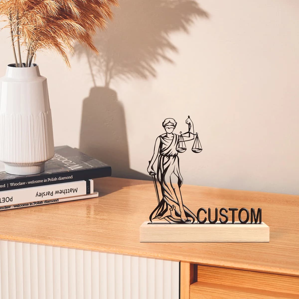 1pc Personalized Iron Desktop Ornament Custom Name With Wooden Base Bar Decoration, Holiday Gifts