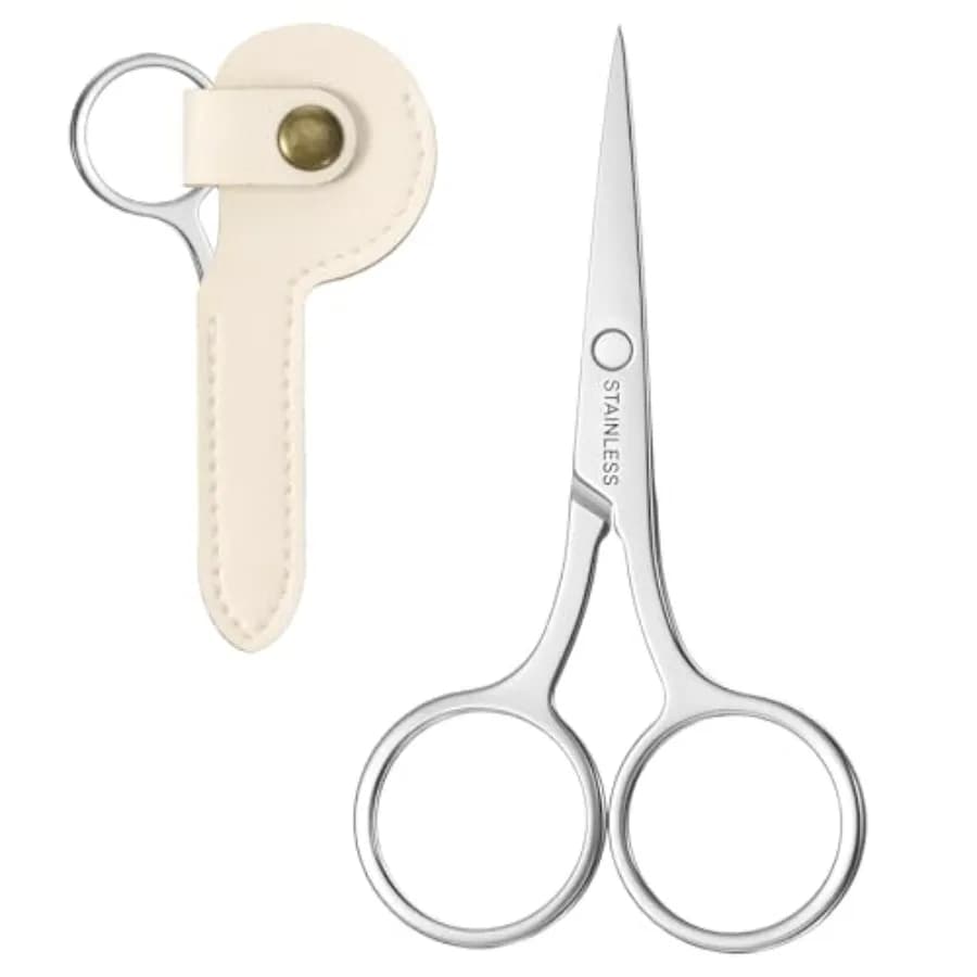 2 Pcs Nose Hair Scissor Eyebrow Scissors Fine Straight Tip Beauty Grooming Scissors with sleeve for Trimming Facial Hair Mustac