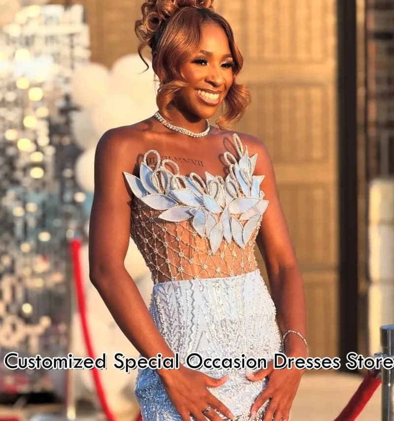 Abiti da ballo semplici 2026 Fiori con paillettes Abito da festa a sirena senza spalline Abiti da sera africani per ragazze nere personalizzati