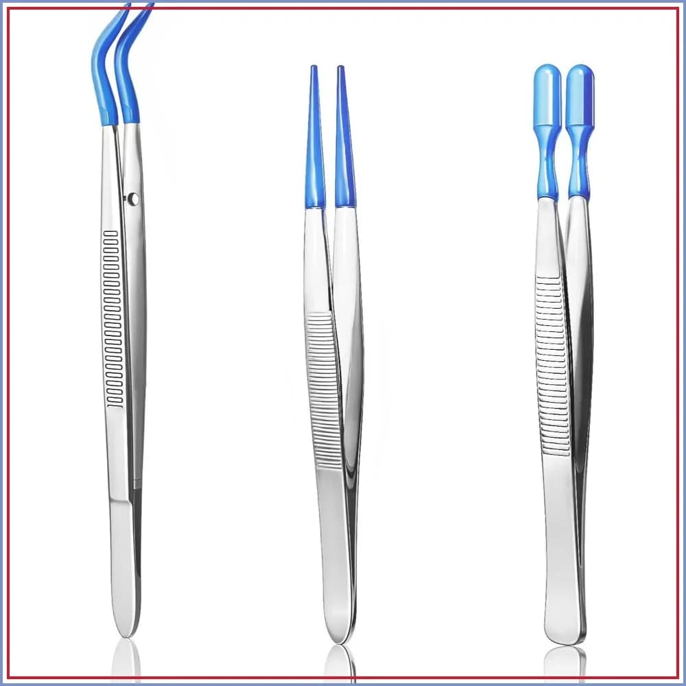 3 PCS Tweezers with Rubber Tips PVC Coated Set Precision Rubber Straight Flat Tip Long Bent Tweezers for Crafts Stamps Beads Jewelry