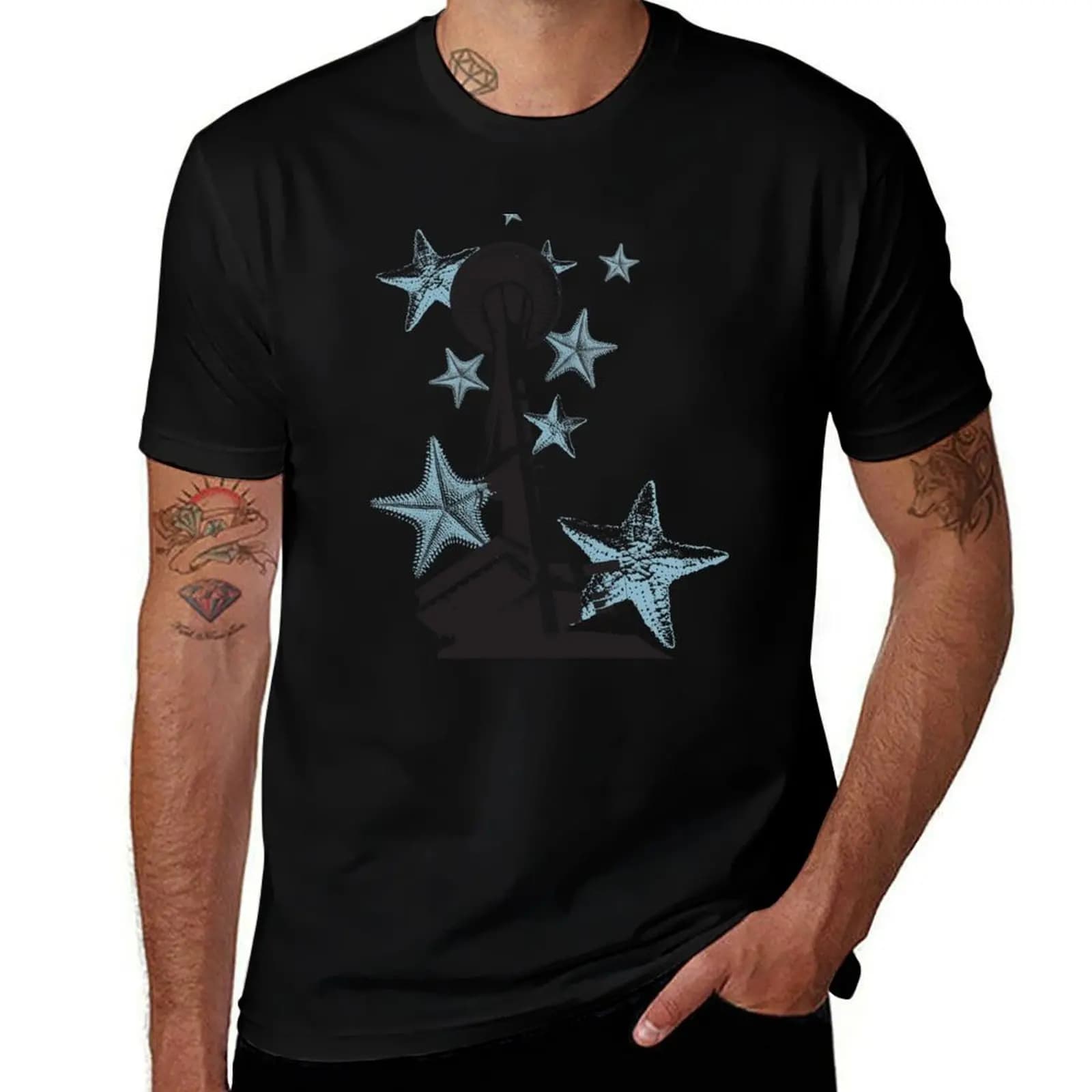star space needle T-Shirt Basic Plain Short Sleeve Crew Neck Tee T-Shirt