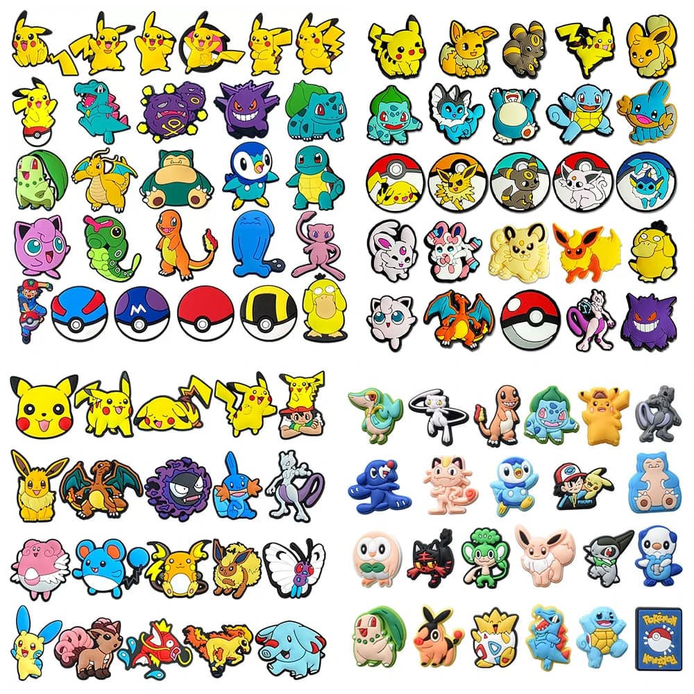 Hot 9-47pcs Pocket Monster Shoes Charms PVC Cartoon Shoe Decoration Accessories Clog Sandals Buckle Friends Gift Fast Delievery