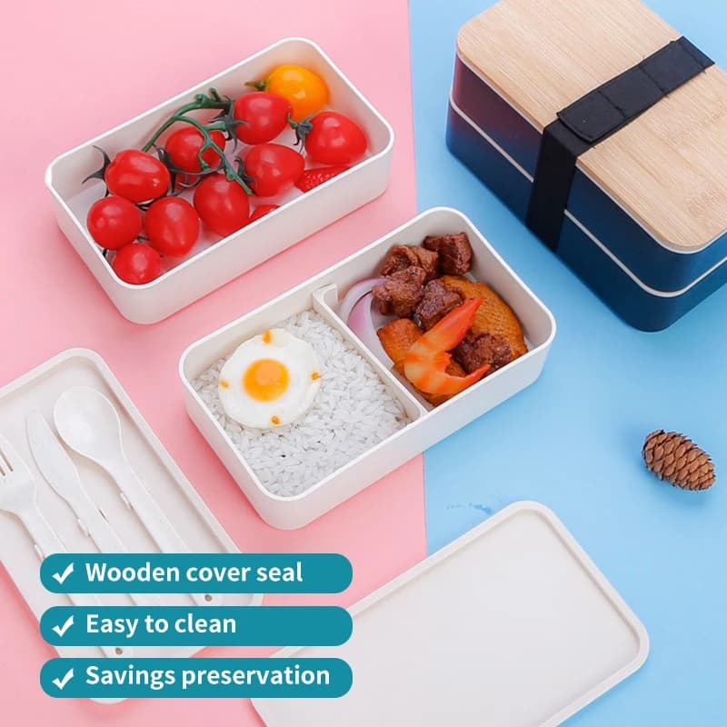 Nuovo Bento Box in stile giapponese, scatola da pranzo minimalista a doppio strato con coltello, forchetta, cucchiaio, scatola da pranzo divisa per studenti