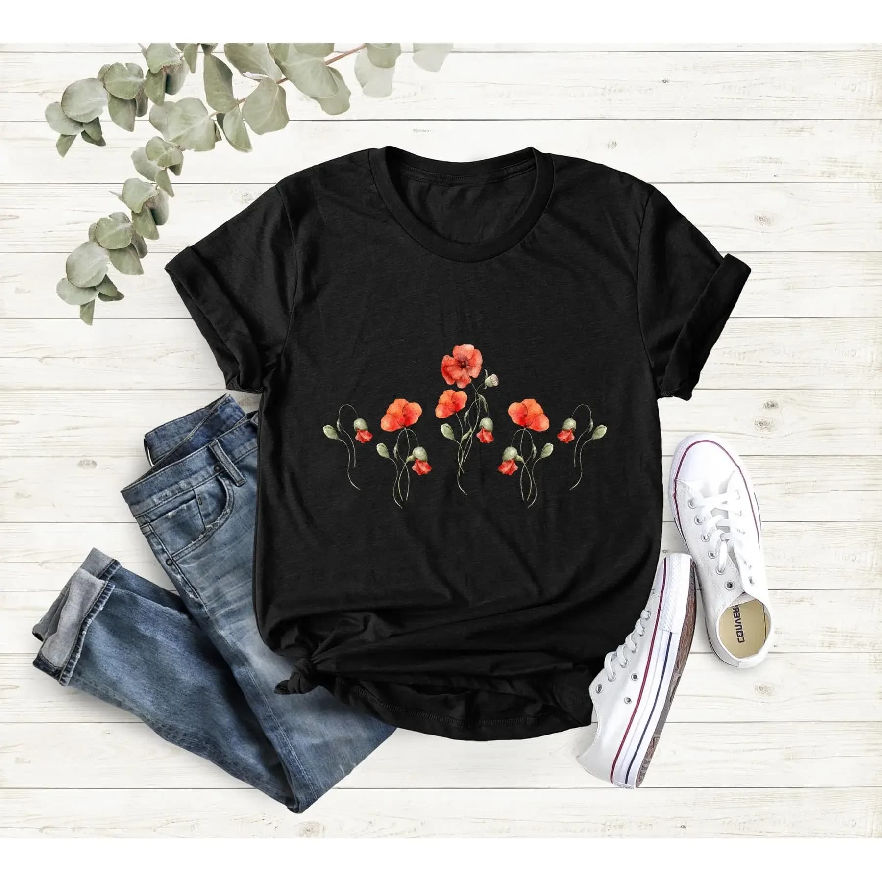Watercolor Flowers T Shirt Modern Design Wildflower Spring Botanical