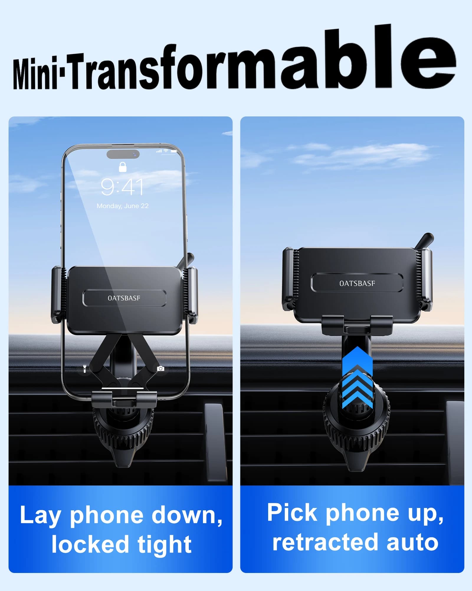 Supporto Universale per Telefono da Auto Oatsbasf con Braccio Estensibile per Bocchetta dell'Aria, Rotazione a 360° ° Supporto per telefono girevole in lega di alluminio per auto