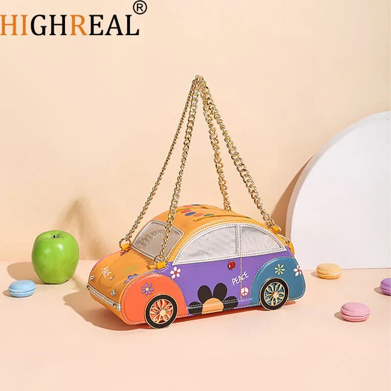 Borsa a Tracolla dal Design Mini Auto Carina, Nuovo Stile Divertente Cartoon, Borsa Cool da Strada