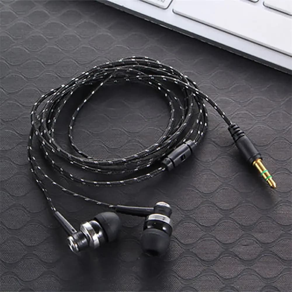 Nylon Fabric Headphones with Stereo In-ear Microphone 3.5mm Wired for Laptop Smartphone