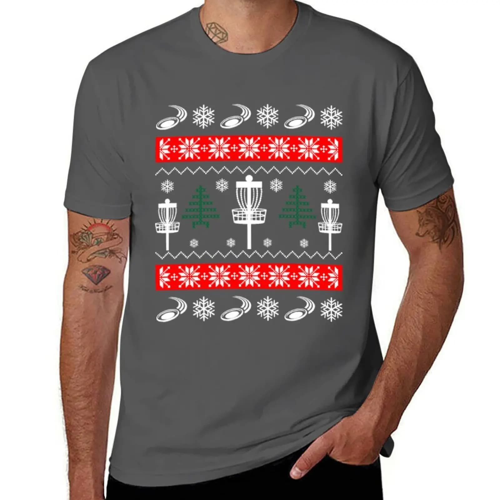Maglietta divertente con motivo natalizio Merry Disc Golf Ugly Christmas Sweater, design semplice e casual, a maniche corte.