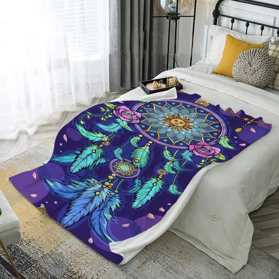 Dreamcatcher Pattern Microfiber Flannel Cover Blanket Bedroom Living Room Sofa Soft And Comfortable Home Decoration