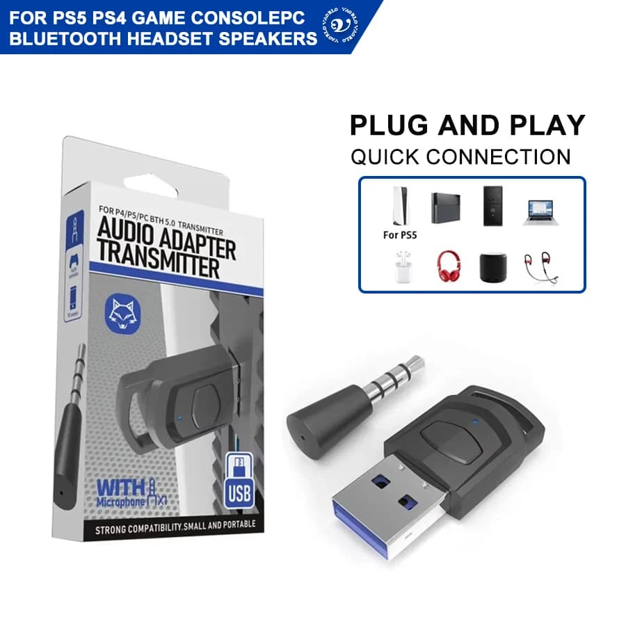 Adapter adapter for wireless gaming headphones for PS5 PS4 Play console Headphones for PC Bluetooth 5.0 audio transmitter