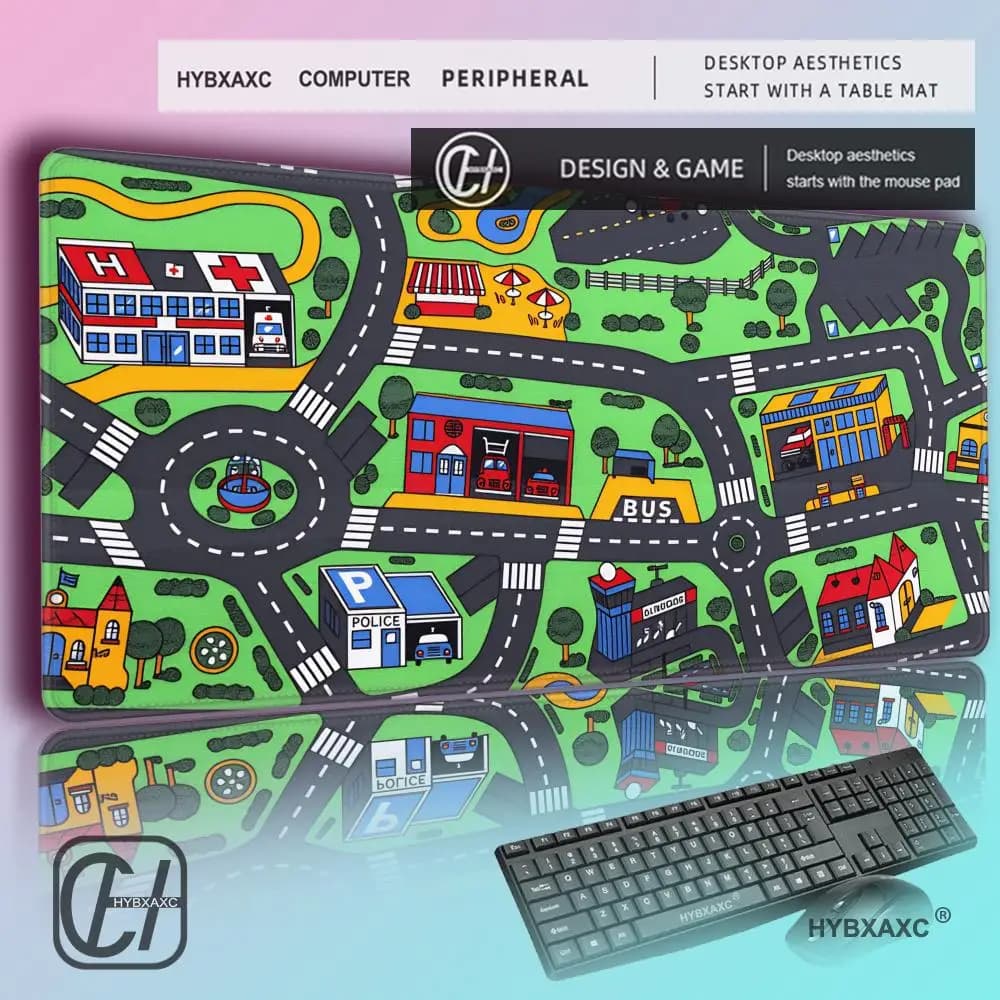 HYBXAXC Kids City Road Map XXL Mouse Pad Non-slip Gaming Desk Mat for Boys Educational Play Mat