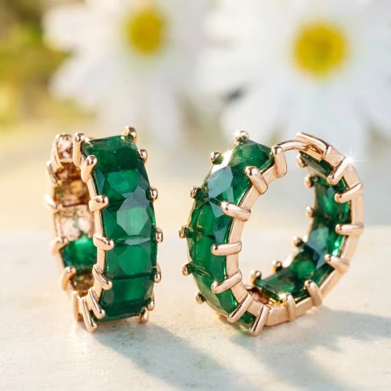 Rectangle Green Synthetic Chalcedony Luxury Hoop Earrings for Women Vintage Elegant Festival Banquet Vintage Jewelry Accessories