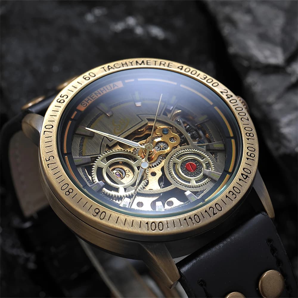 Custom European American style mechanical watch with night light dug for free time, fully automatic mechanical watch retro