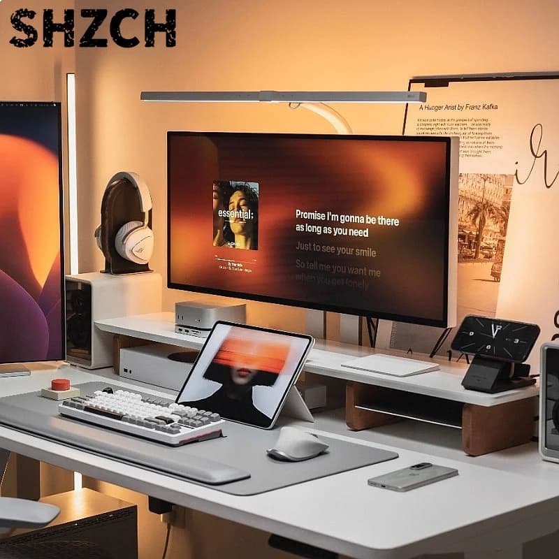 Sturdy Ergonomic Monitor Riser Stand with Laptop Shelf for Home Office Desk Organizer