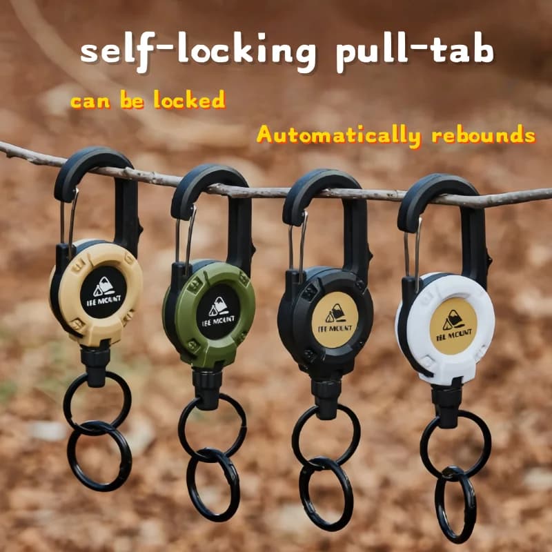 Corda in acciaio multifunzione ISE MOUNT per esterni, con fibbia bloccabile e facile da tirare, portachiavi con funzione anti-smarrimento a rimbalzo, facile da tirare.