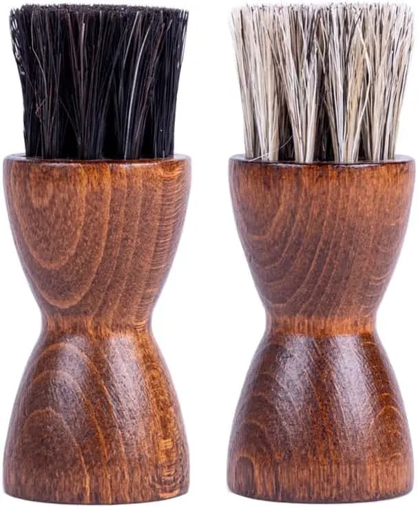 Set di Pennelli in Crine di Cavallo per Lucidatura Scarpe - Applicatori per Lucidare Stivali in Pelle, Scarpe Eleganti e Sneakers con Manico Ergonomico