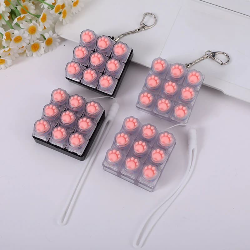 Cat Paw Silicone Fidget Keychain Mechanical Keyboard Button Pop It Stress Relief Toy Bag Charm Cat Lover Gamer Pendant Gift