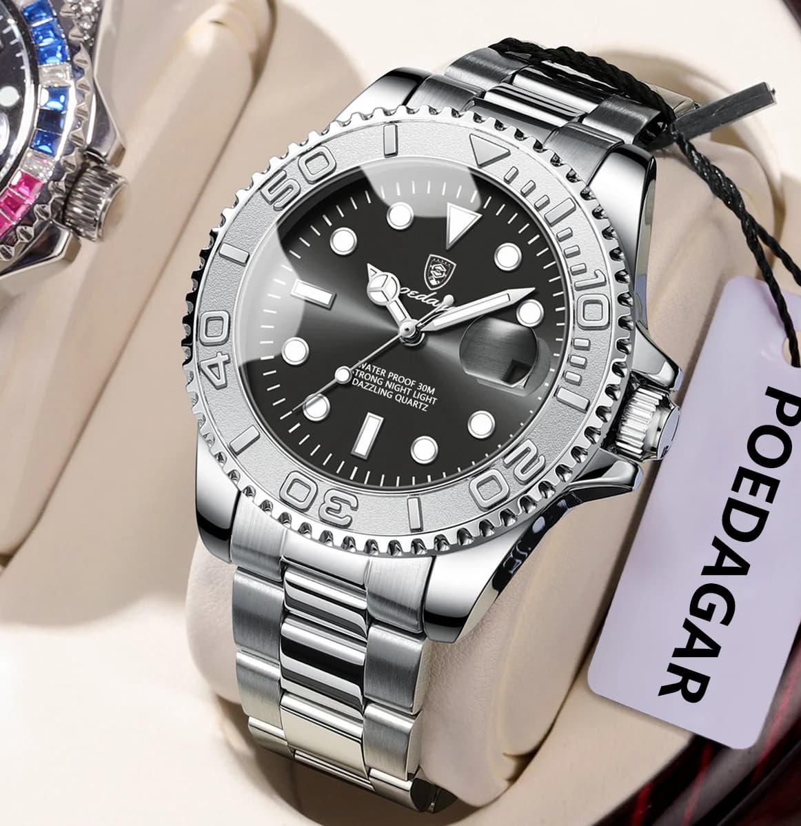 POEDAGAR Top Original Orologi da uomo al quarzo Orologio da polso alla moda con data in acciaio inossidabile per uomo Orologio da uomo classico luminoso impermeabile