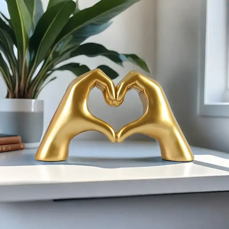 Statua a mano con cuore dorato da 1 pezzo, mini regalo di San Valentino/compleanno in resina per camera da letto/ufficio/arredamento di ingresso con confezione regalo