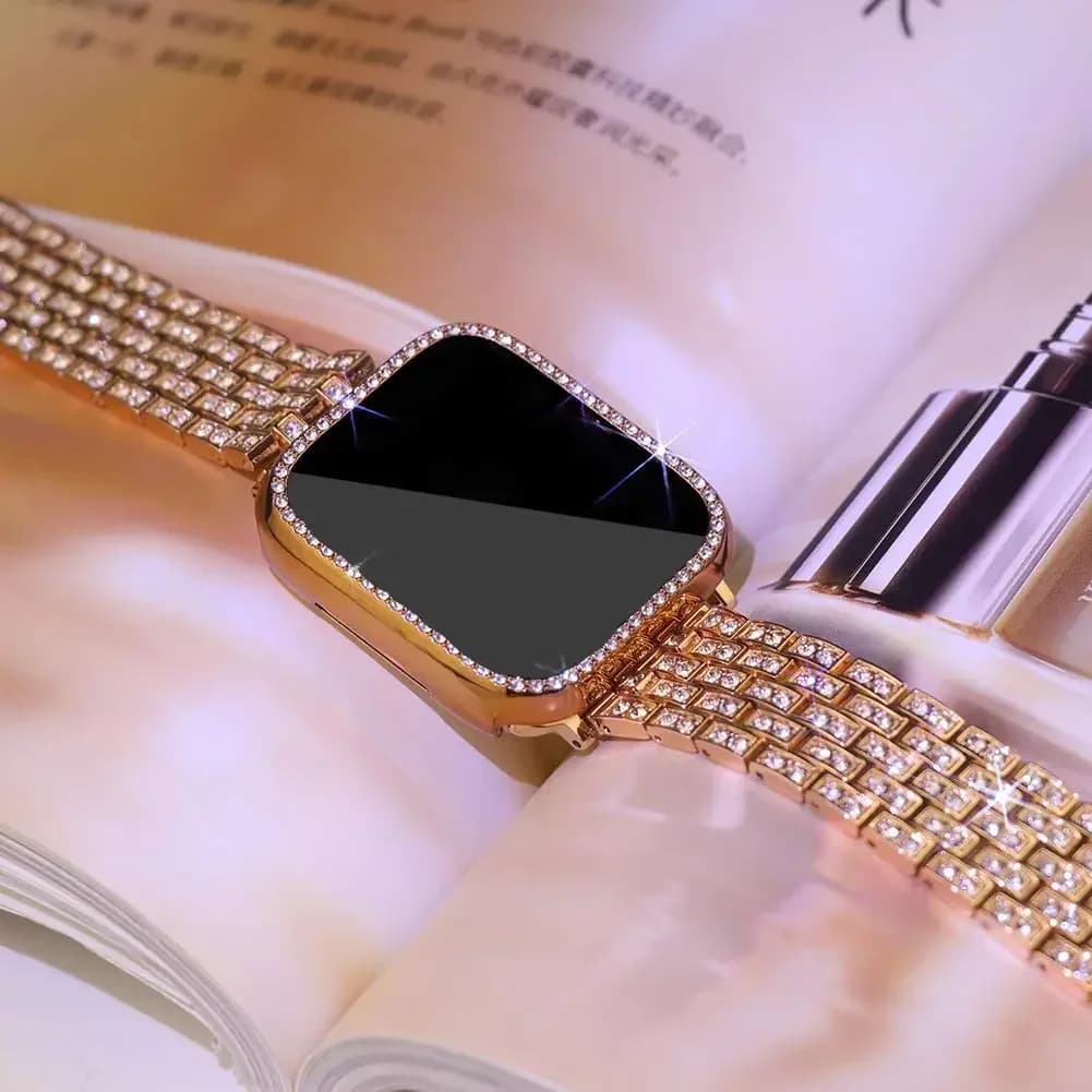 Diamond Strap + Case for Apple Watch 10 Band 40mm 44mm 41mm 45mm 42mm 46mm Women's Jewelry Bling iWatch SE 5 6 7 8 9