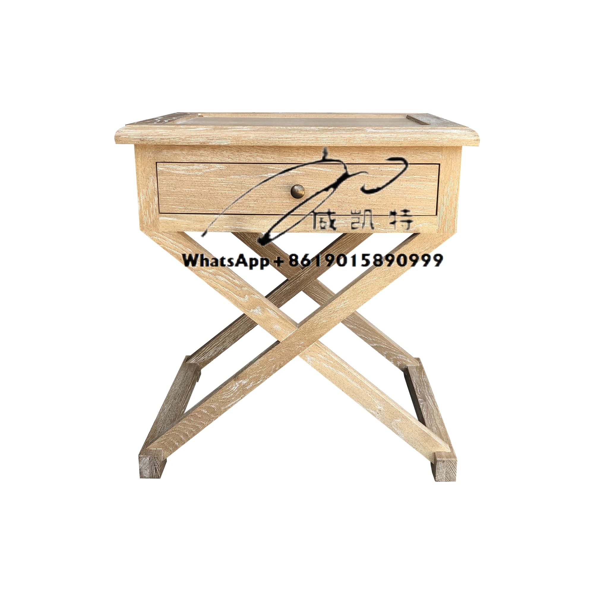 HL509-60-CS Mobili provinciali Stile Hampton Un cassetto Mobili in legno X Gamba incrociata Comodino rustico Comodino