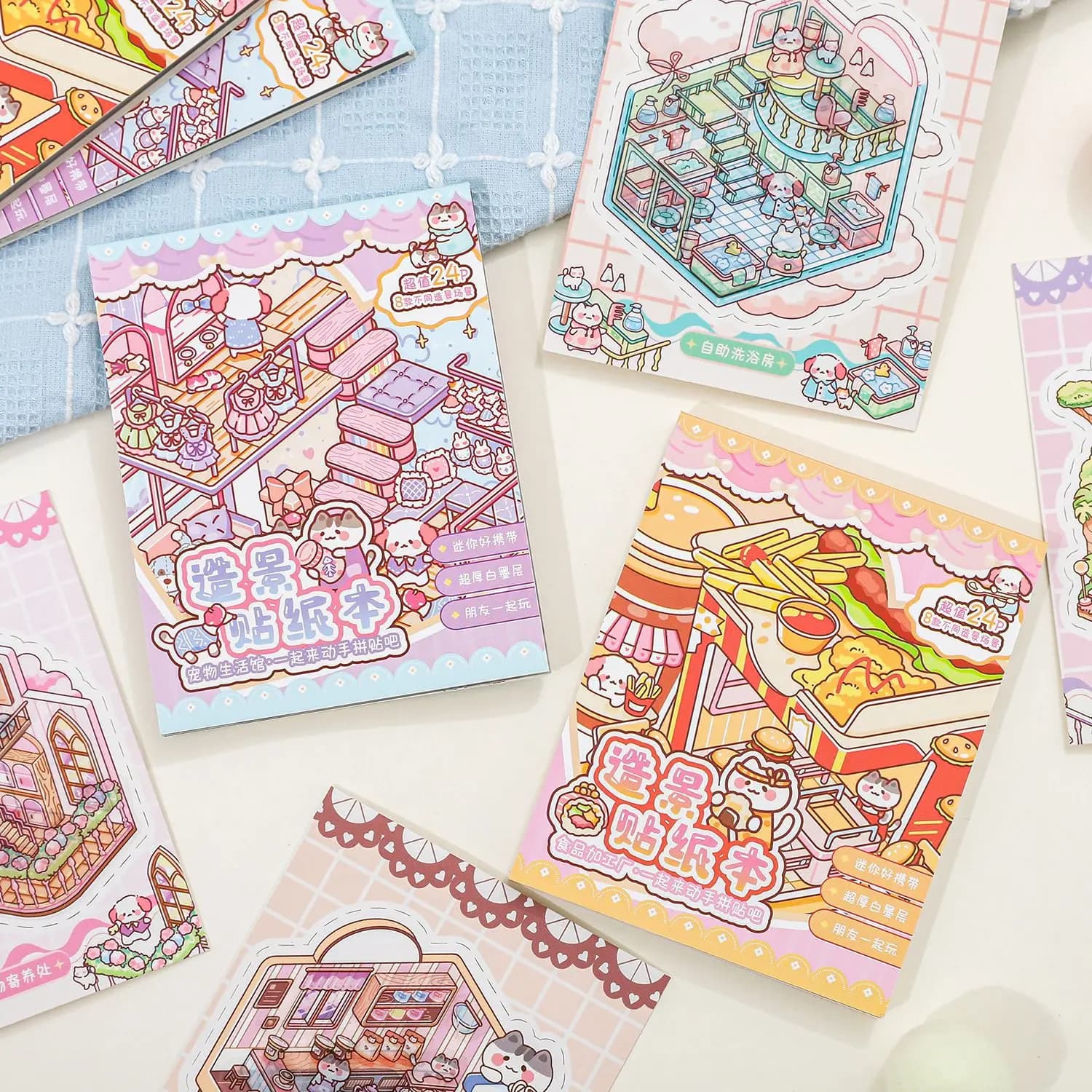 1 Landscape Sticker Book Zoo Small Class Goodnight Life Island Series 3D Small House Landscape Booklet Creative Material Sticker