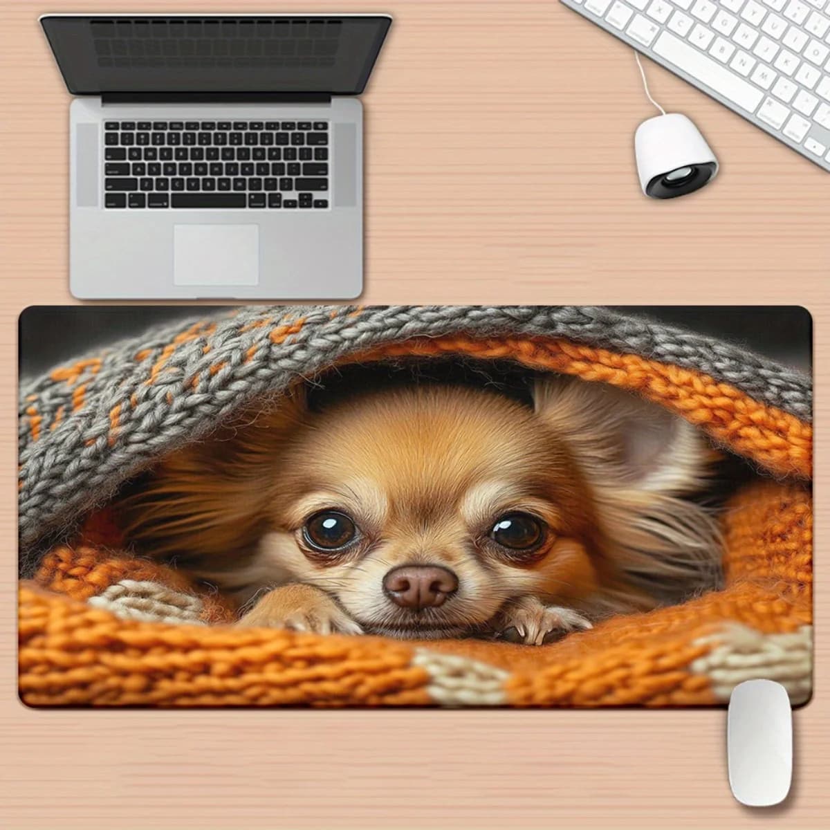 Tappetino da scrivania da gaming compatibile con PC/computer - Tappetino antiscivolo per poggiapolsi con simpatico cane stampato su coperta arancione, tastiera