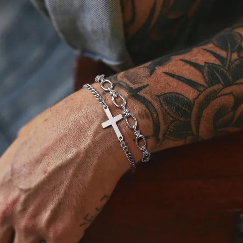 Bracciali cristiani religiosi incrociati in acciaio inossidabile per uomo ragazzi, gioielli da polso, regali per lui
