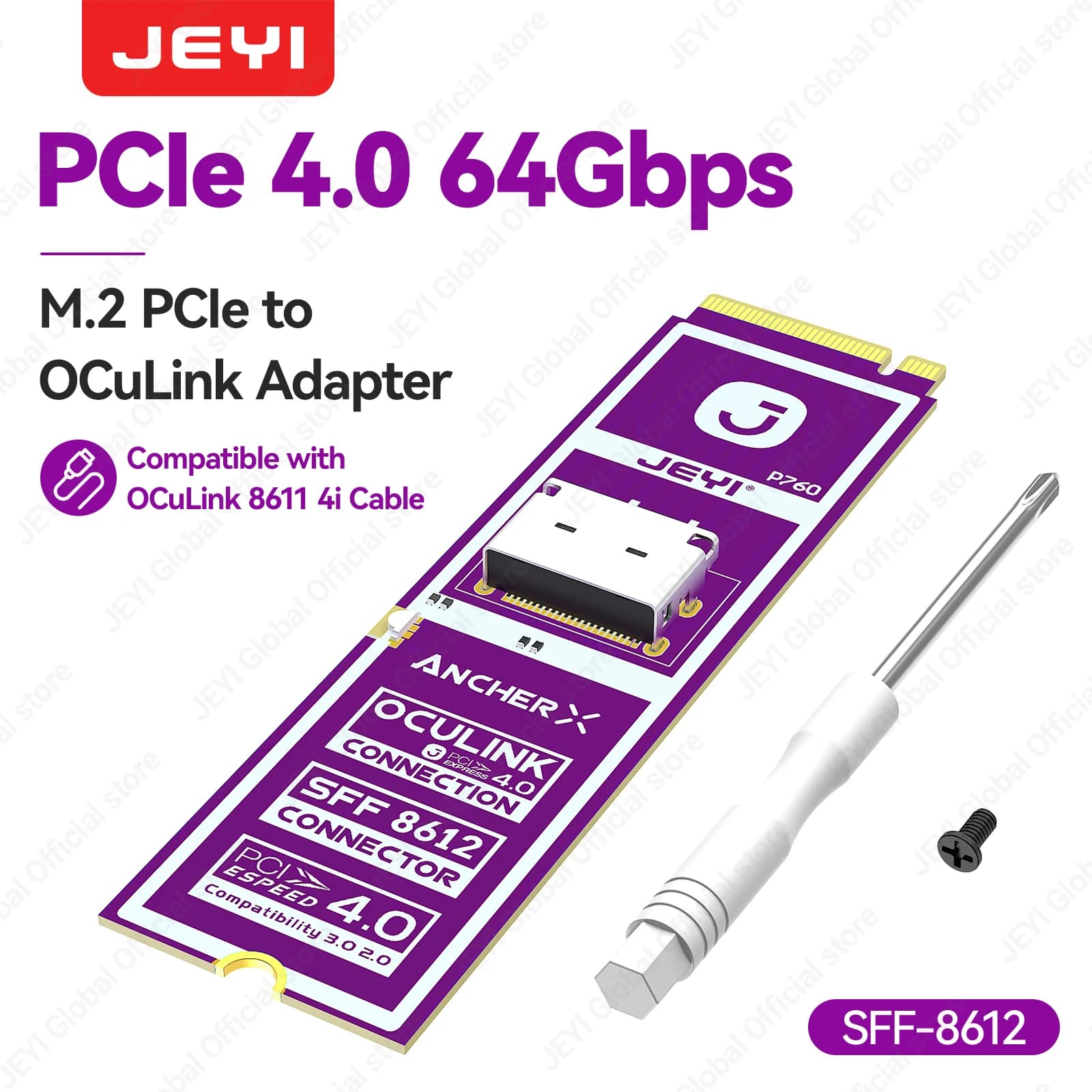 JEYI M2 NVME to Oculink SFF-8612 Adapter PCIe 4.0 X4 64Gbps to Oculink SFF-8611 4i Host Adapter for eGPU GPU Mini PC U.2 U.3 SSD